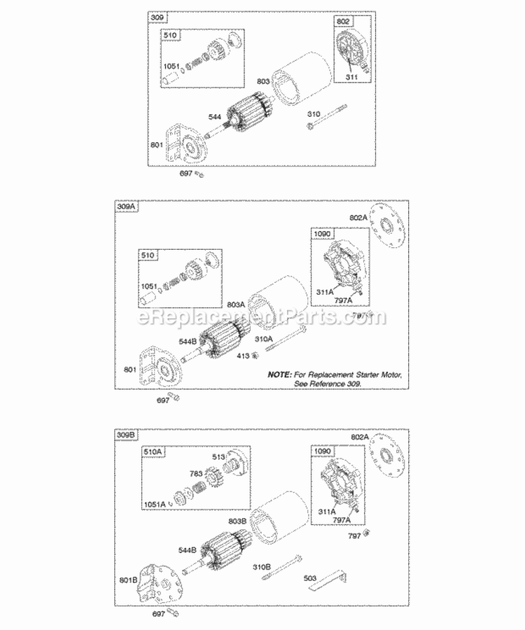 Electric Starter 1 Diagram and Parts List for  Briggs and Stratton Engine
